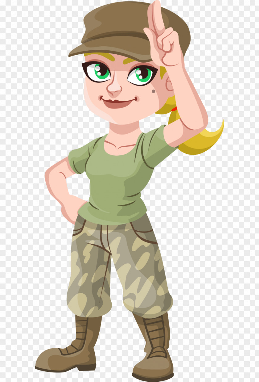 Hand-painted Blonde Woman Wearing A Hat Cartoon Soldier Drawing Illustration PNG