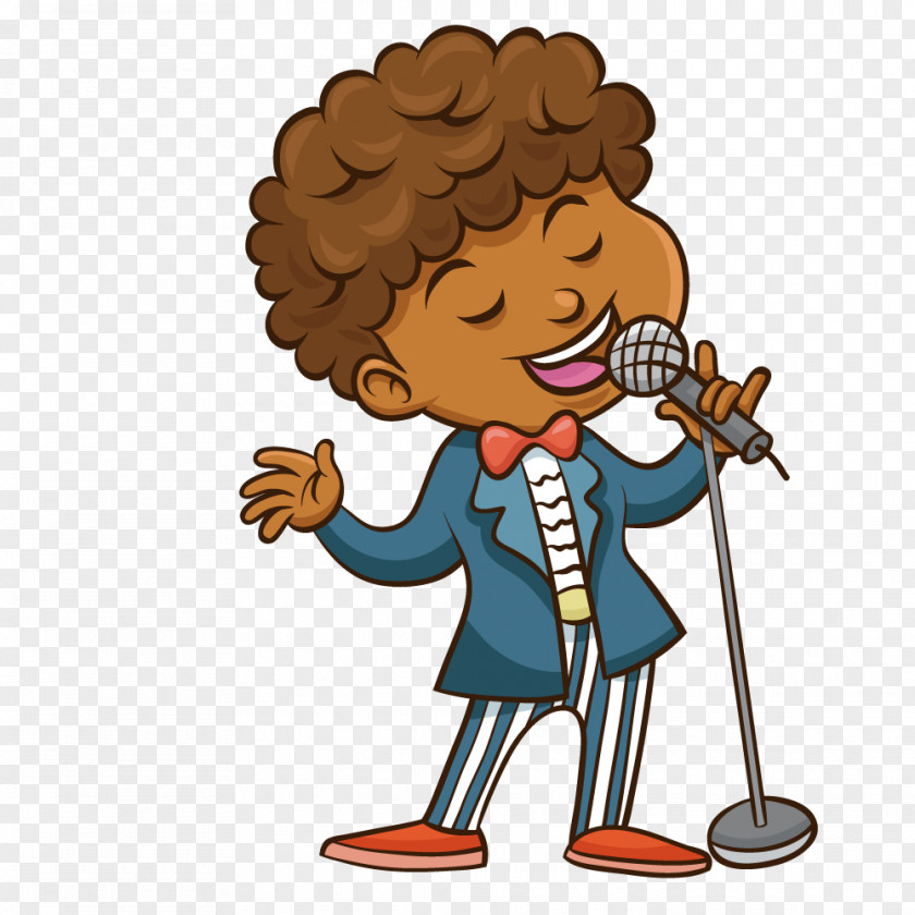 Take The Microphone Singing Curls Men Cartoon Clip Art PNG