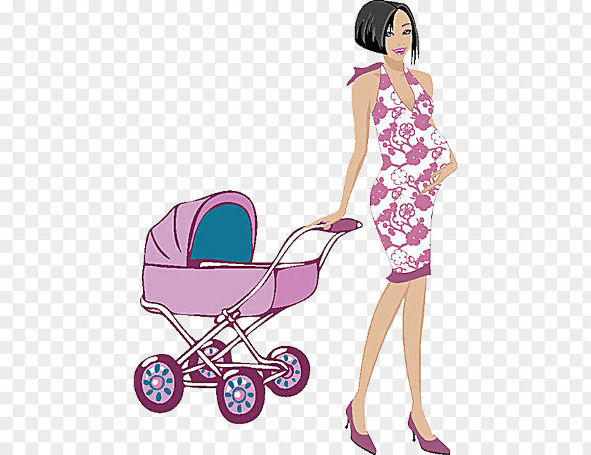Mothers Pushing Baby Carriages Pregnancy Cartoon Mother Woman PNG