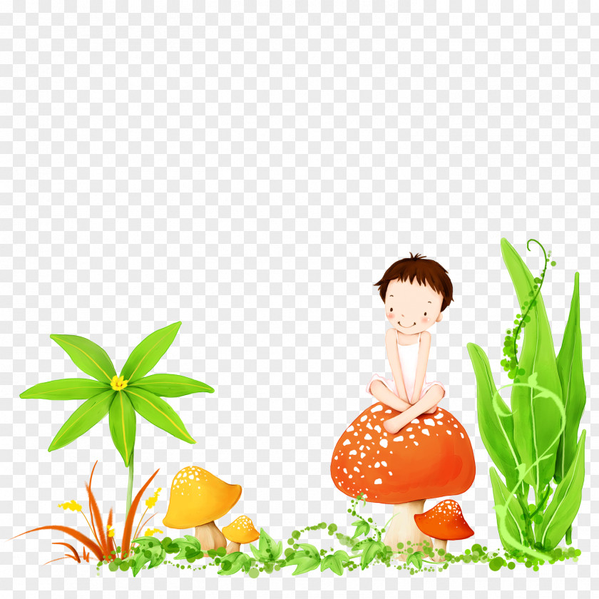 A Child Sitting On Mushroom Illustrator Illustration PNG