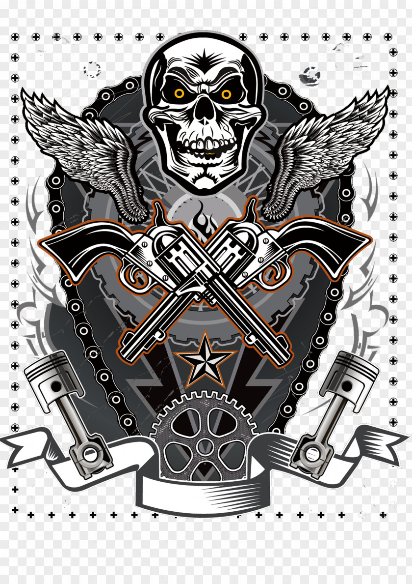 Punk Double Skeleton Skull Non-mainstream Star Illustration Wings Illustrator Rock PNG
