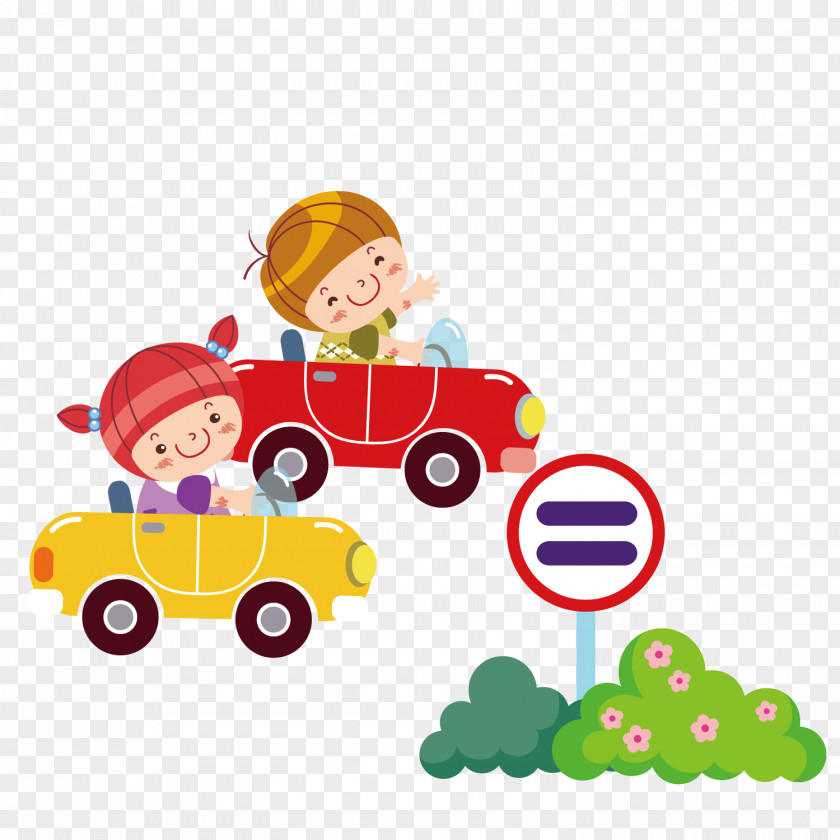 Boys And Girls Driving The Car PNG