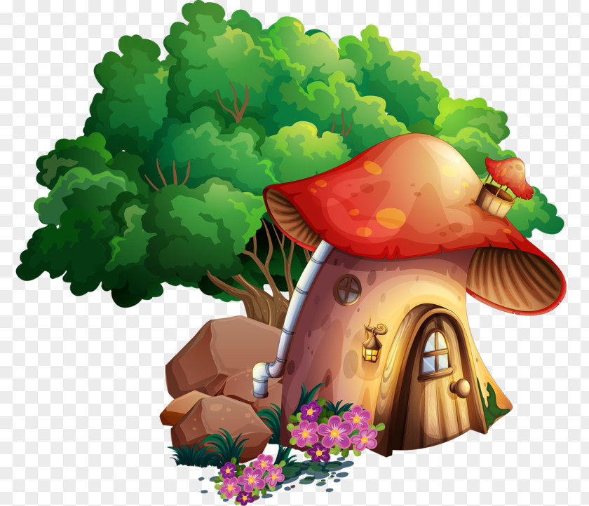 Mushroom Houses Gray Wolf Kolobok Fairy Tale Drawing PNG