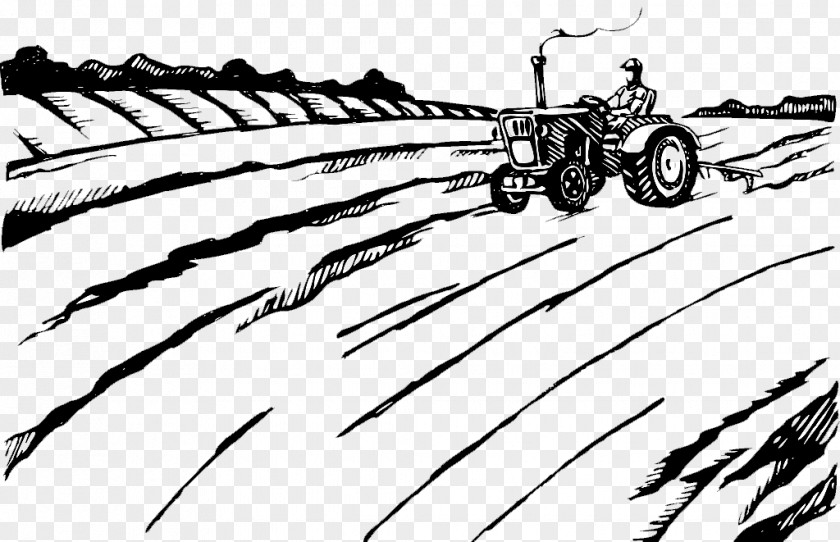 Black And White Illustrations; Tractors; Farm Farming Agriculture Plough Farmer Tractor Illustration PNG