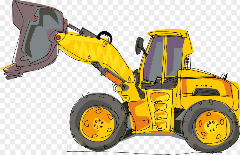 Hand-painted Municipal Excavator Cartoon Heavy Equipment Backhoe PNG
