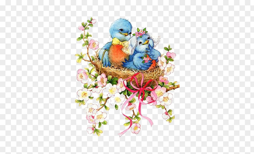 Hand-painted Nest Lovebird Parrot Bluebird Clip Art PNG