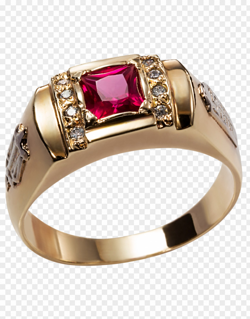 Ruby Class Ring Gold Diamond PNG