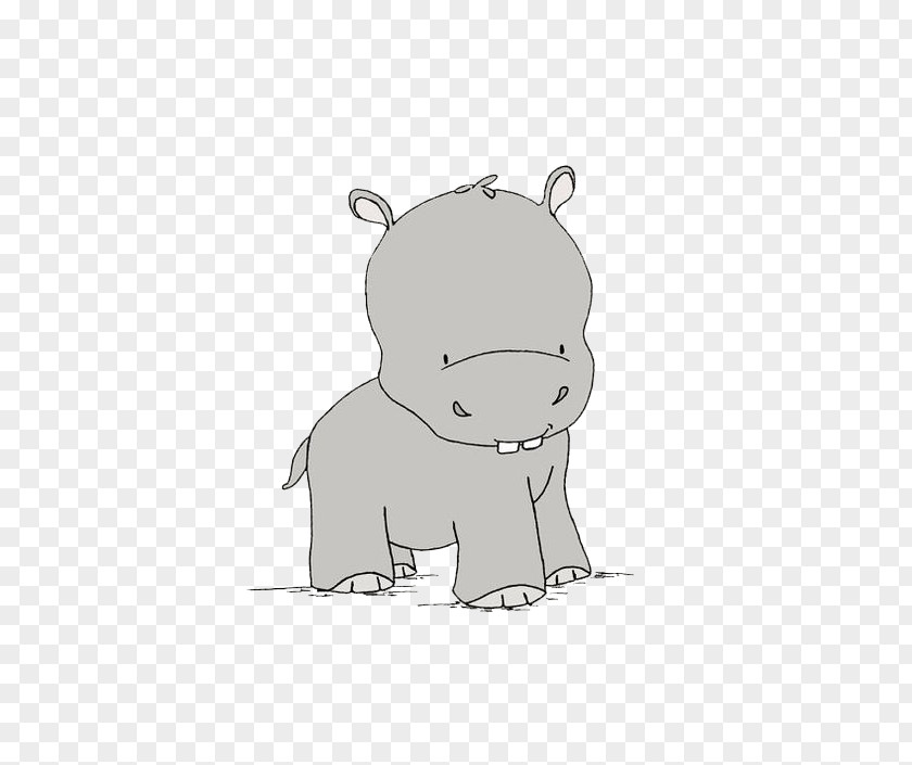 Baby Hippo Hippopotamus Black And White Clip Art PNG