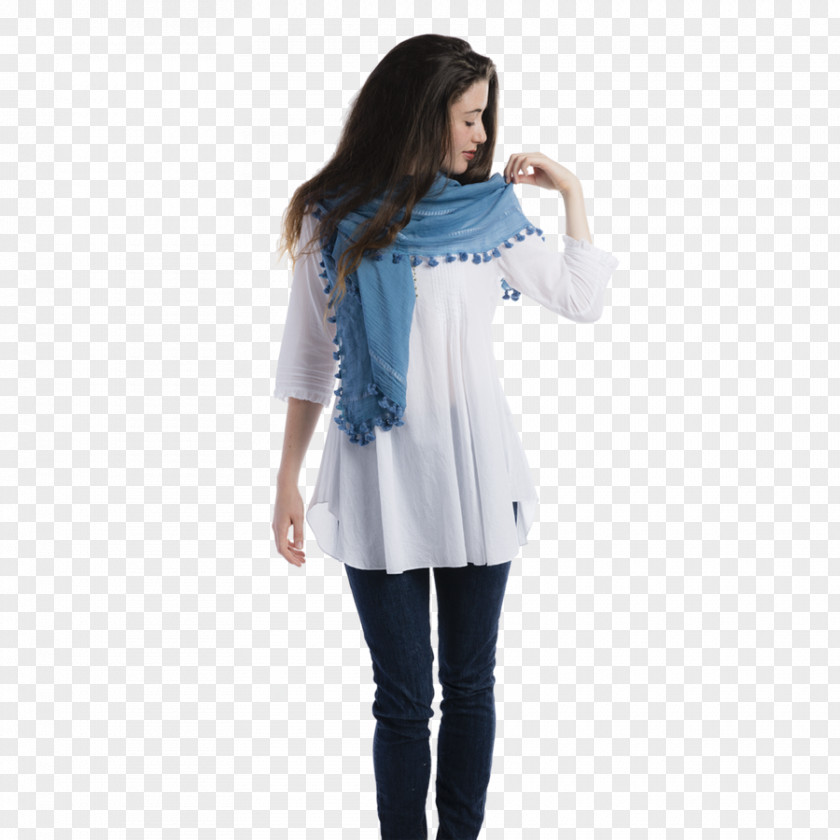 Silk Scarf Blue Pom-pom Sleeve PNG