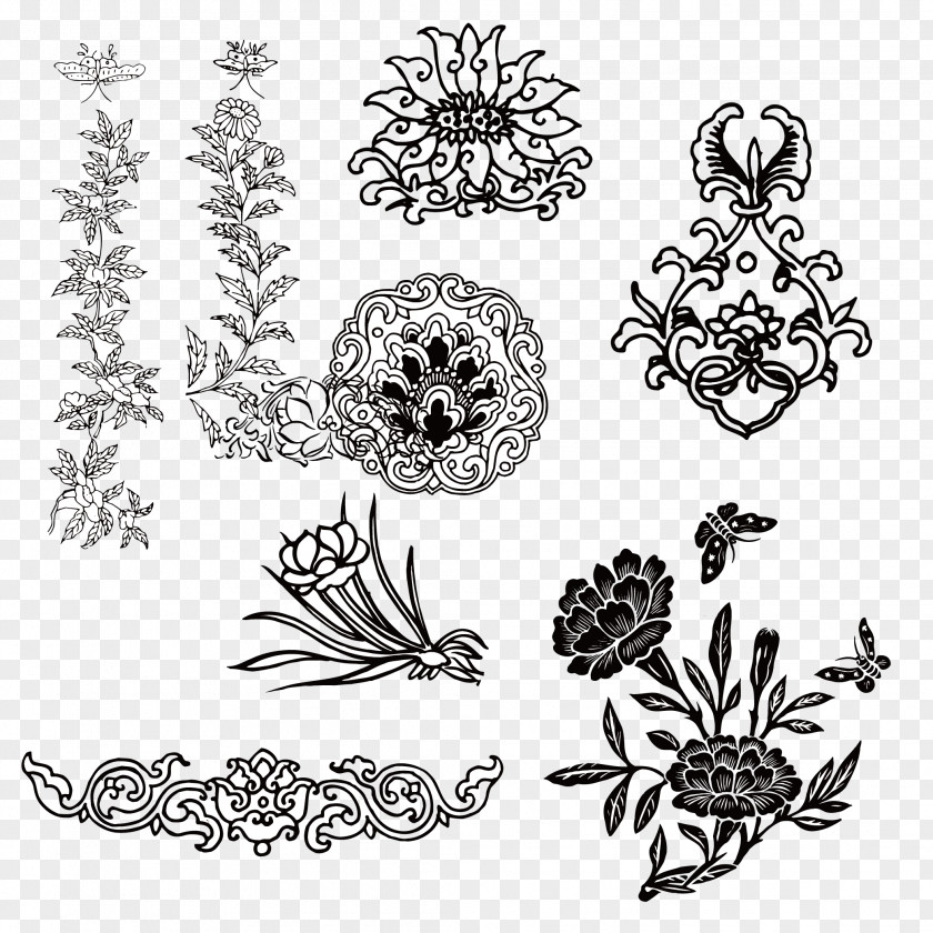 Vintage Traditional Pattern Vector Material Motif Floral Design Designer PNG