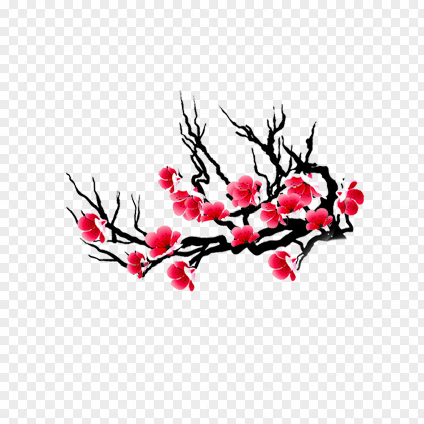 Red Plum Cherry Blossom Calligraphy Photography Illustration PNG