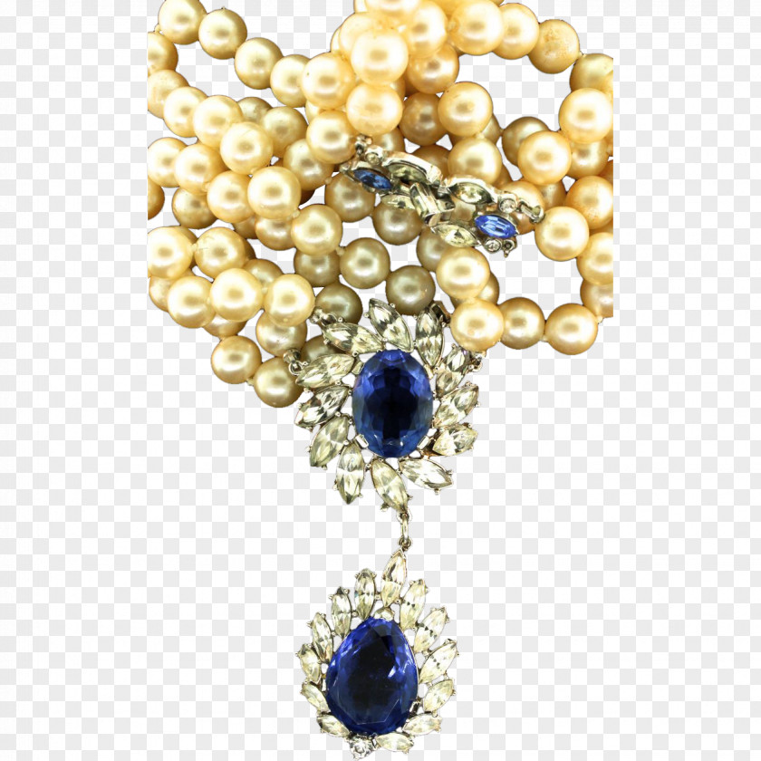 Sapphire Pearl Necklace Jewellery Cobalt Blue PNG