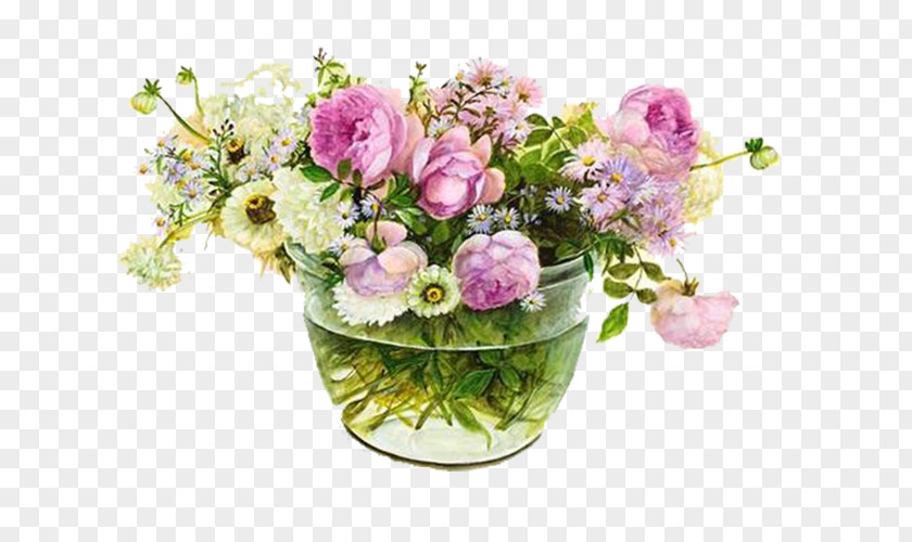 Flower In The Vase Garden Roses Bouquet Watercolor Painting PNG