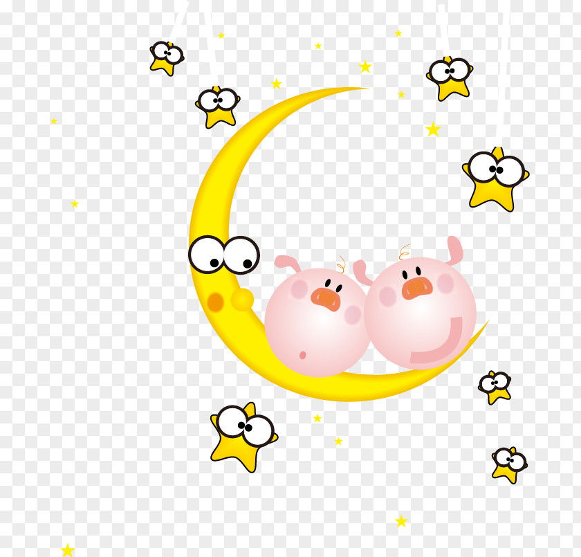 Cartoon Cute Moon Star Drawing PNG