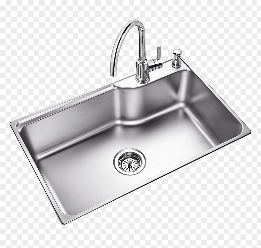 Single Large Sink Kitchen Moen Tap Stainless Steel PNG
