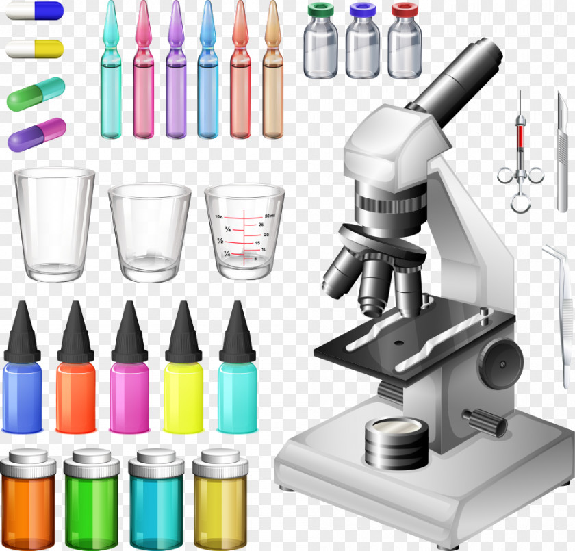 Vector Colored Utensils And Microscope Medical Equipment Medicine Stock Photography Laboratory PNG