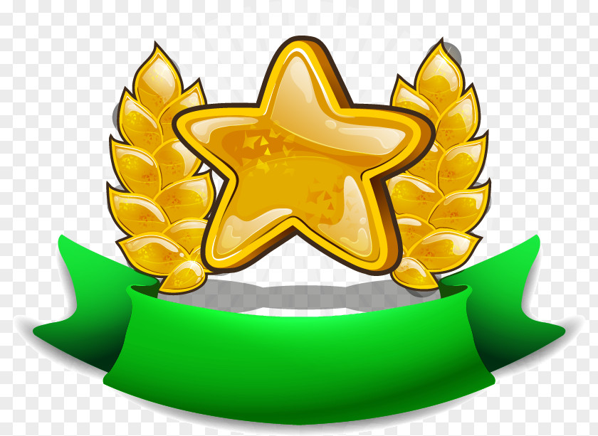 Gold Star Painted Green Streamers Wheat Clip Art PNG