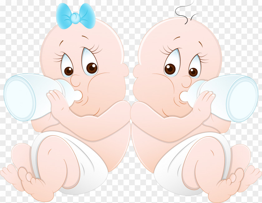 Twin Baby Holding Milk Bottle Thumb Ear Eye Cheek Nose PNG
