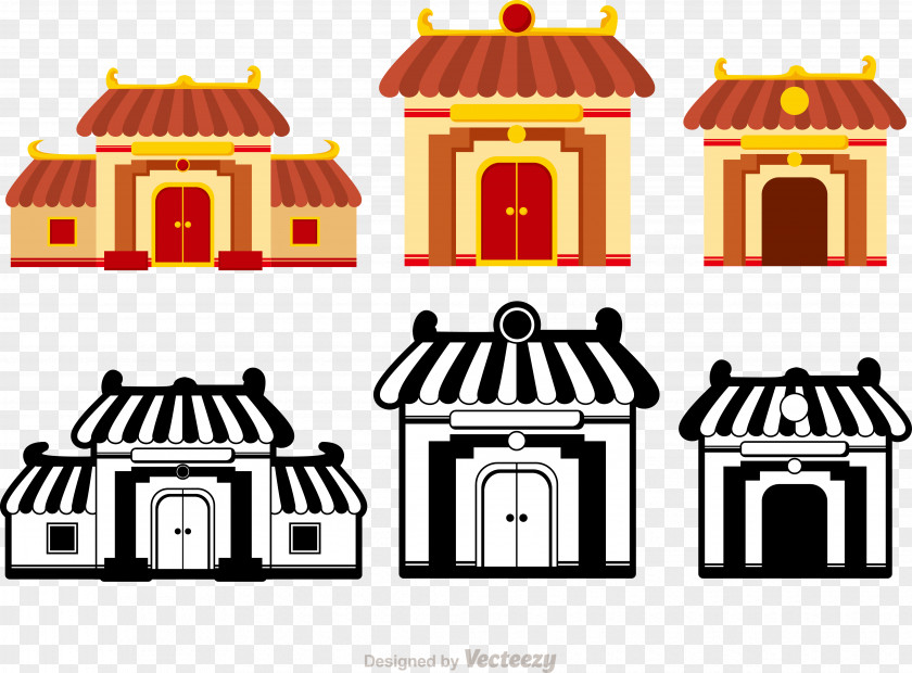Cartoon Temple Collection Vector China Chinese Clip Art PNG