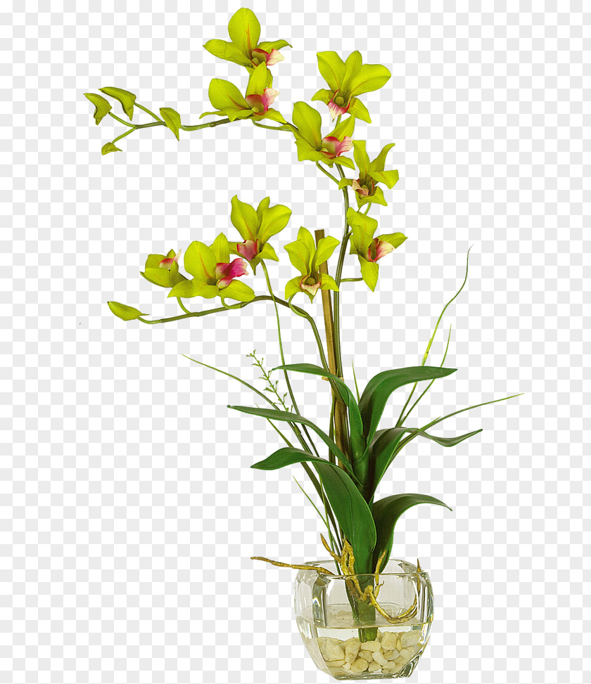Vase Artificial Flower Dendrobium Floral Design PNG