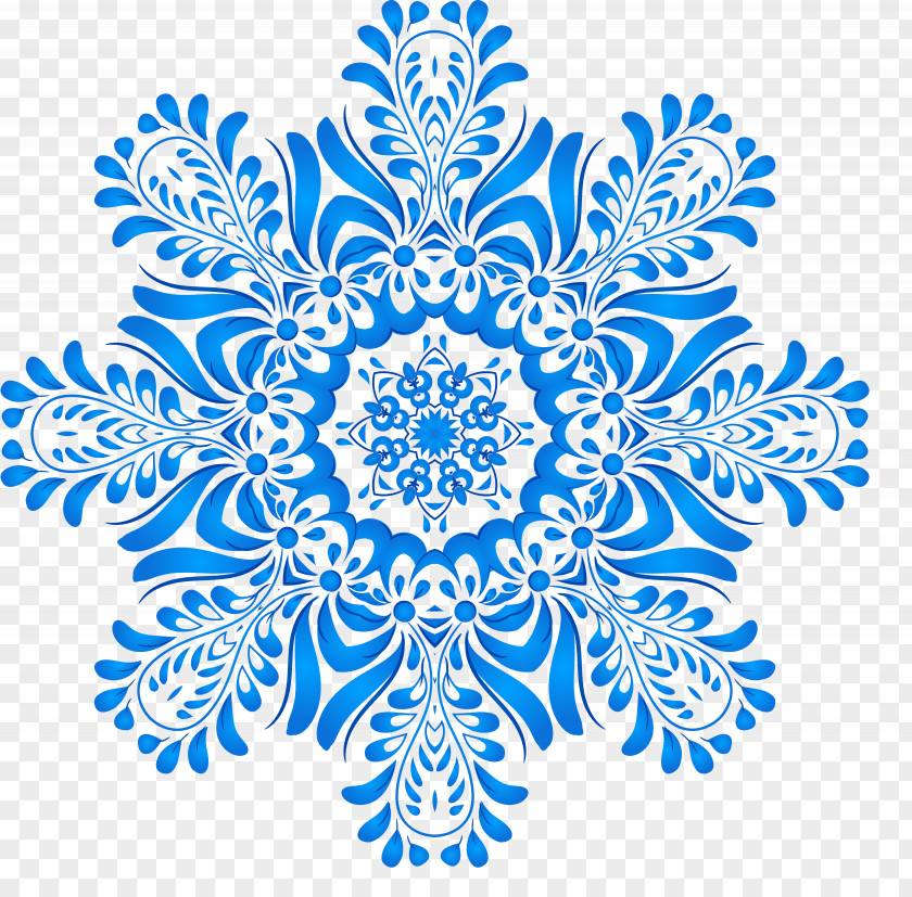 Blue Snowflake Mandala Ornament PNG
