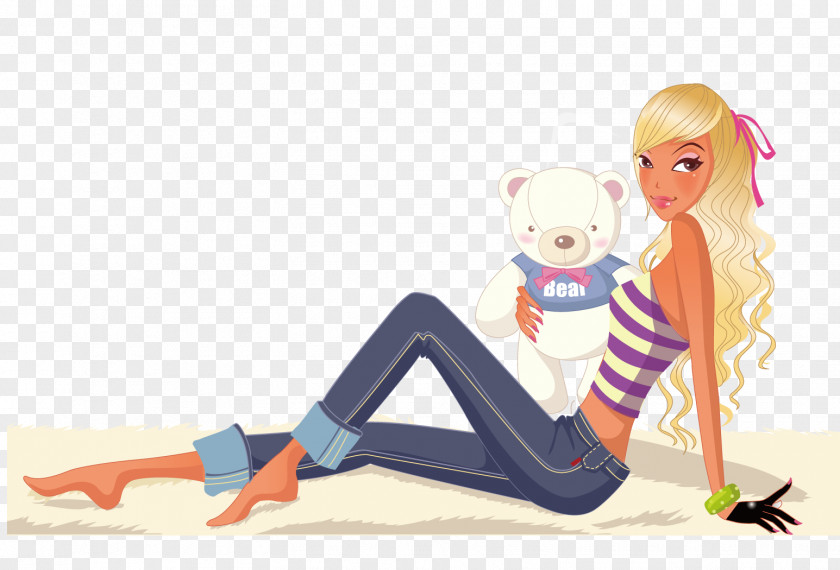 Fashion Computer Girl Woman PNG , The woman who holds the bear clipart PNG