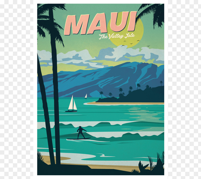 Maui Waikiki Poster Illustrator PNG