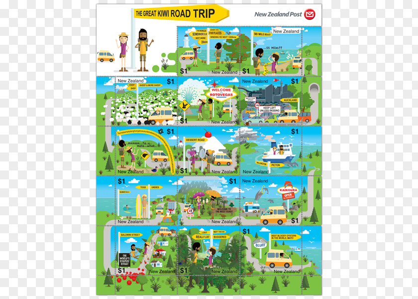 Travel Road Trip North Island Postage Stamps PNG