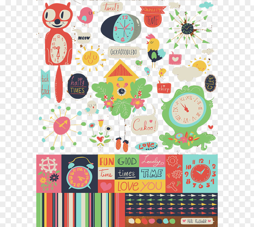 Hand-painted All Kinds Of Clock Pattern PNG