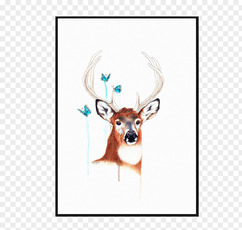 Elk Oil Painting Material Reindeer Watercolour Flowers Watercolor Illustration PNG