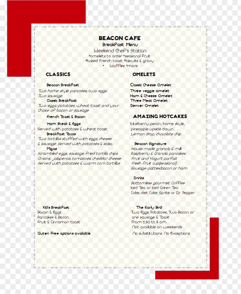 Menu The Beacon Cafe Drink Lunch PNG