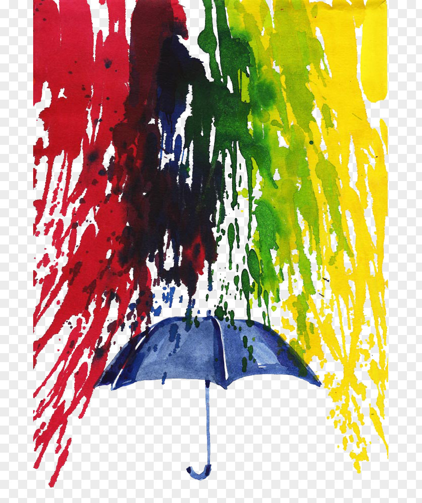 Splash With Umbrella Watercolor Painting Illustration PNG