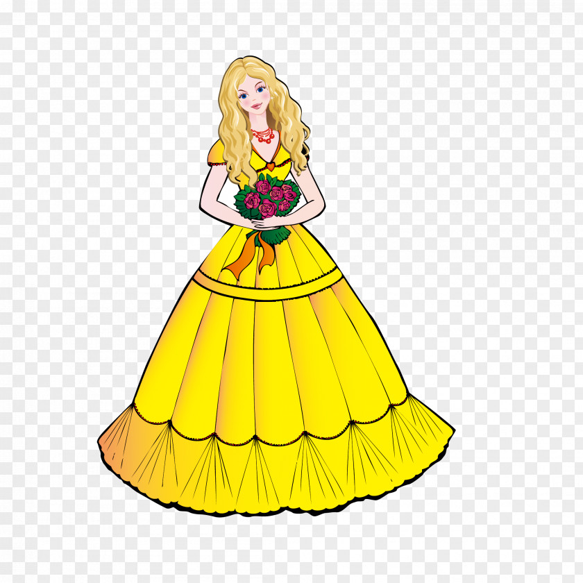 Wearing A Yellow Dress Beautiful Princess Skirt Euclidean Vector PNG