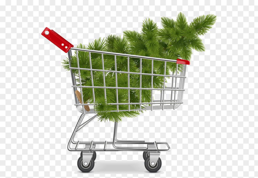Shopping Cart Christmas Tree Illustration PNG
