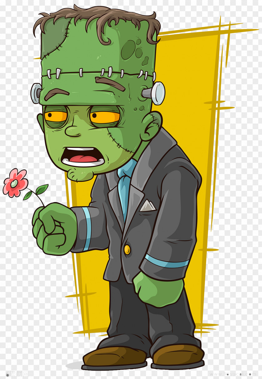 Frankenstein Cartoon Zombie Illustration PNG Illustration, Holding flower suit male cartoon characters clipart PNG