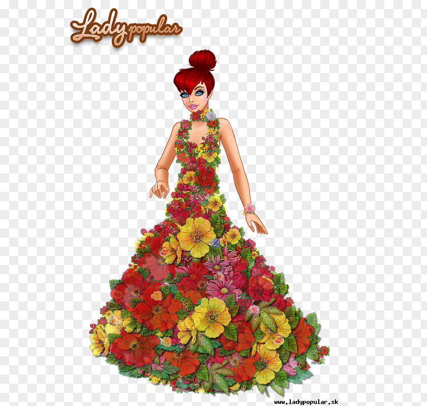 Lady Popular Floral Design Cut Flowers Dress PNG