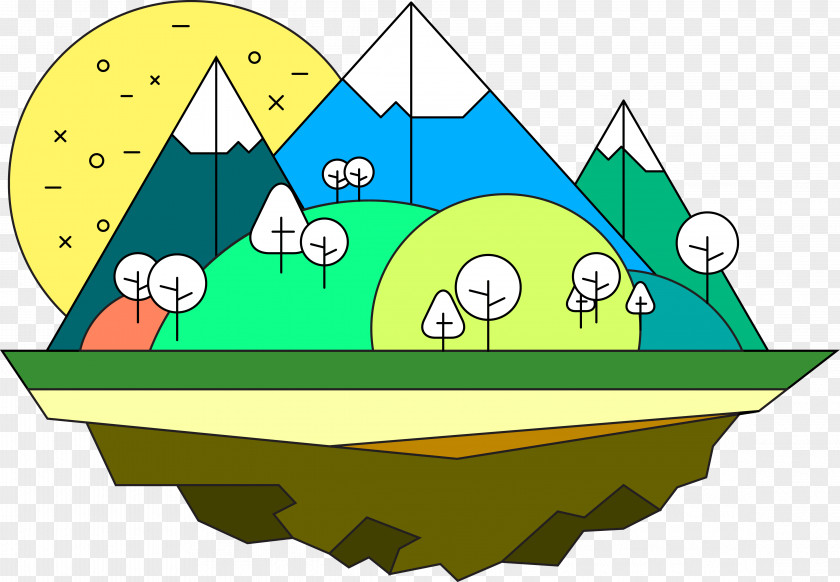 Vector Cartoon Suspended Mountain Drawing Illustration PNG
