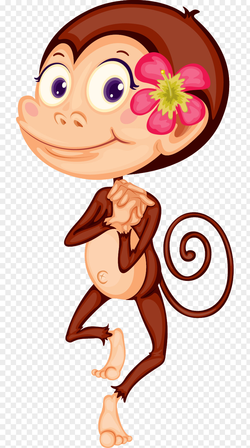 Head Of The Monkey Wearing Flowers Jumping Trampoline Royalty-free Illustration PNG