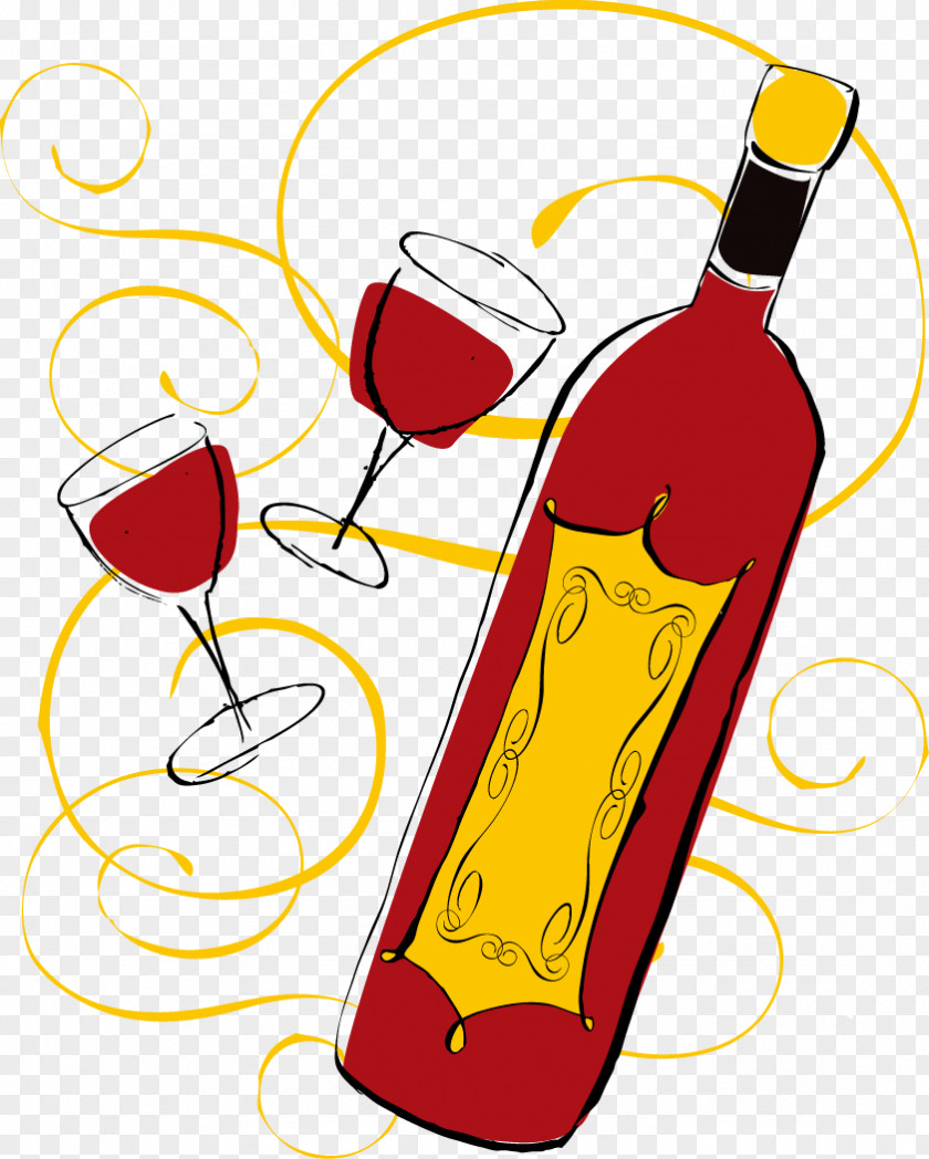 Cartoon Painted Wine Glasses Red White Common Grape Vine PNG