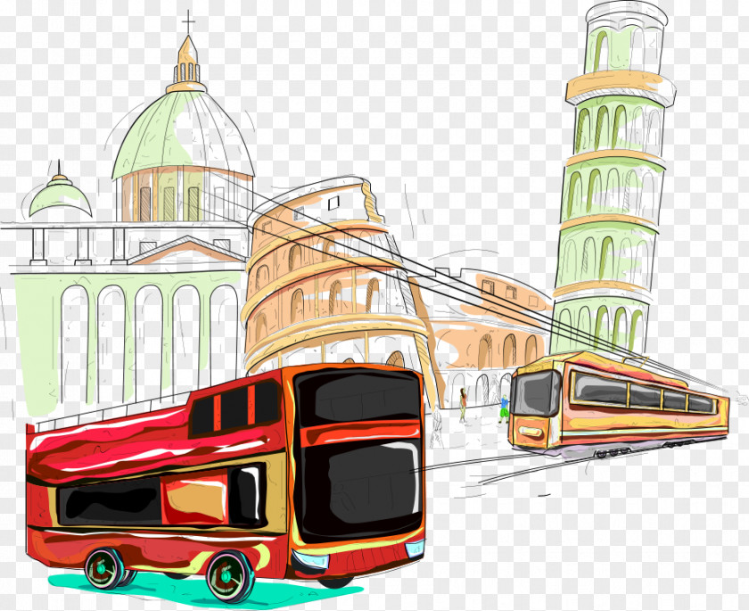 Vector Red Bus And Colosseum Euclidean PNG