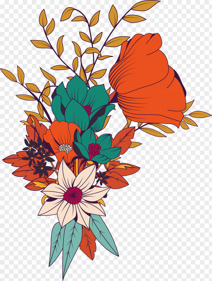 Hand-painted Flowers Vector Template Illustration PNG