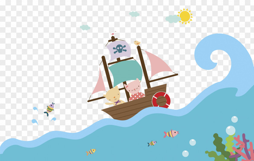 The Pirate Ship Swims In Sea Piracy Euclidean Vector Navio Pirata PNG