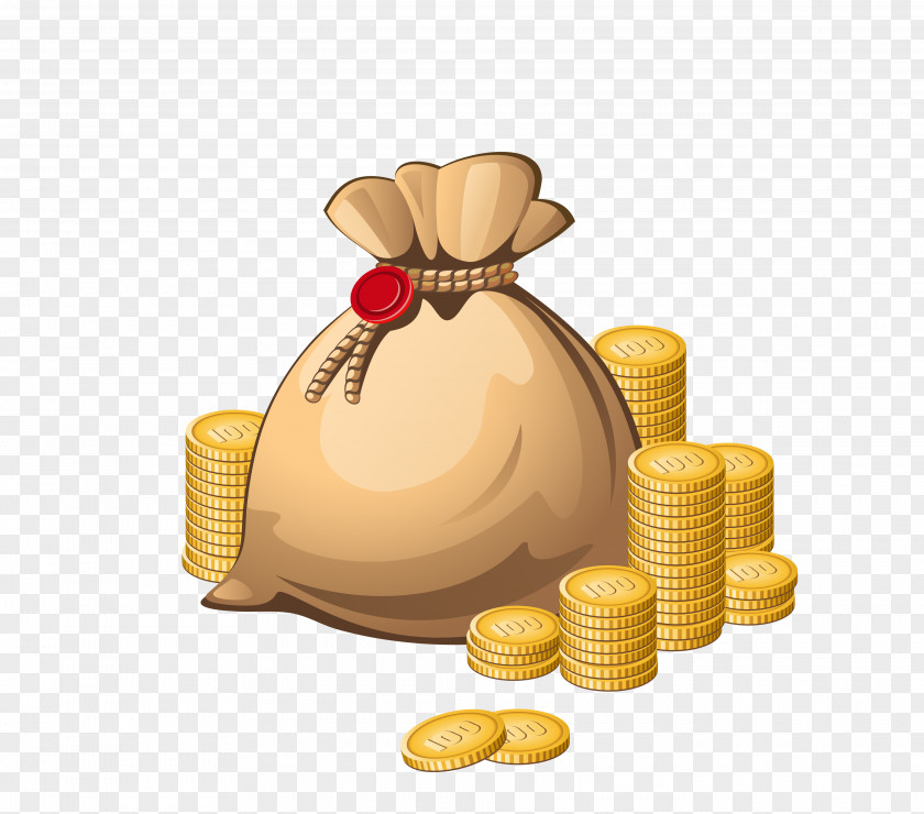 Vector Yellow Bag With Gold Coins Money Royalty-free Clip Art PNG
