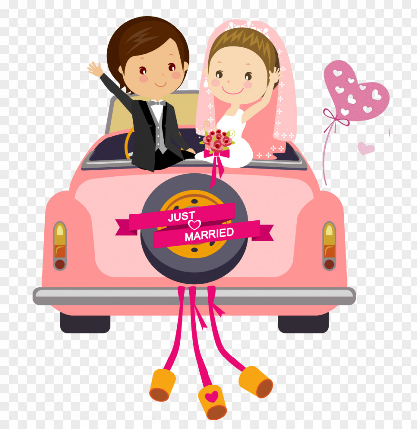 The New Car Wedding Invitation Cartoon Illustration PNG