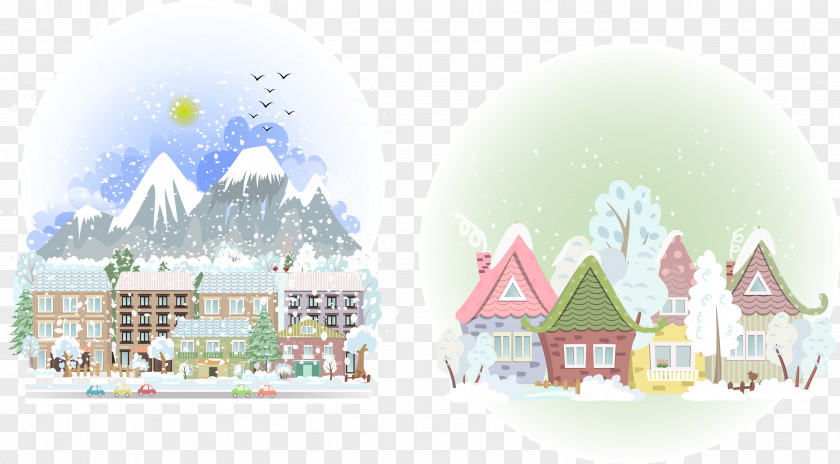 Vector Snow Town Cartoon Photography Illustration PNG
