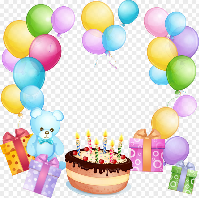 Joyeux Anniversaire Birthday Cake Balloon Gift Greeting & Note Cards PNG