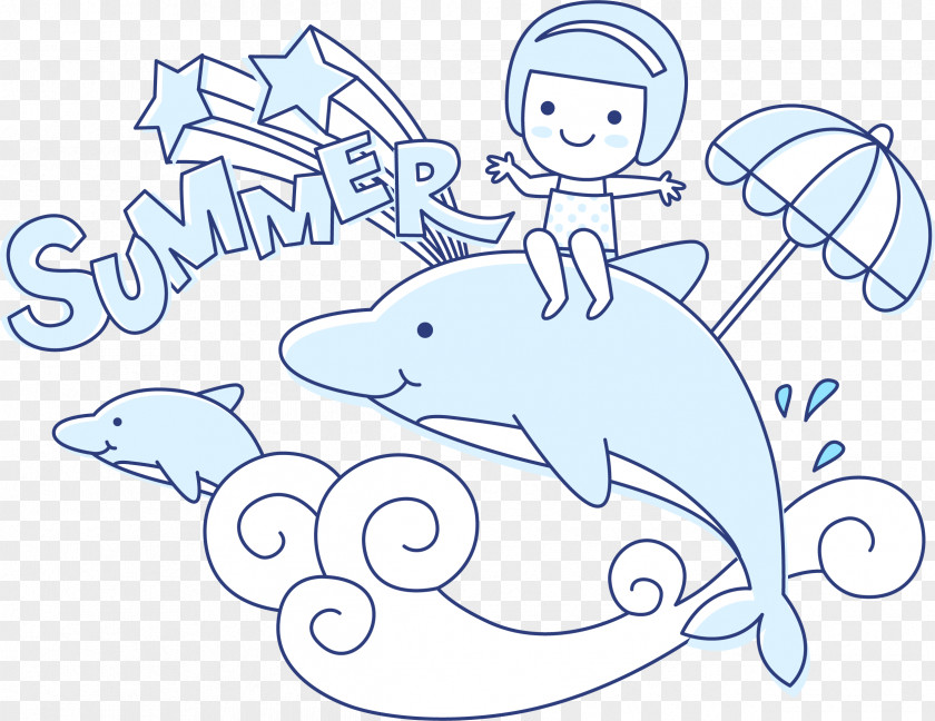 Hand Painted Blue Dolphin Cartoon PNG