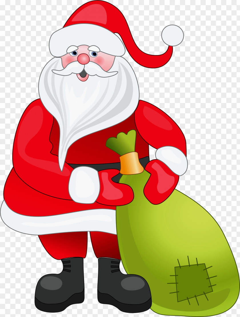 Santa Claus With Green Bag Clipart Christmas Clip Art PNG