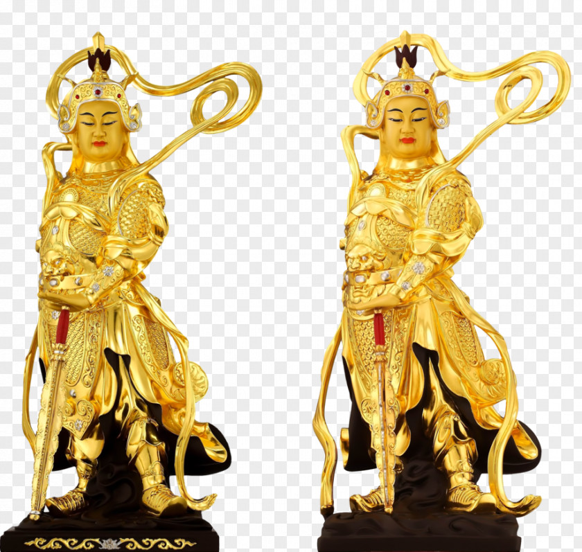 Kwan Yin Gold Bronze 01504 Statue Brass PNG