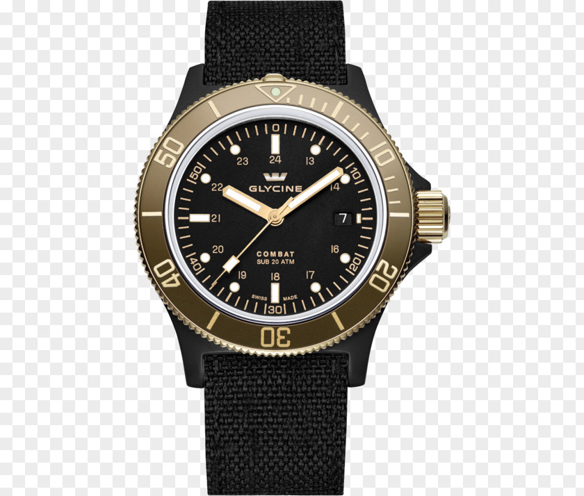 Golden Arabic Numerals Glycine Watch Automatic Diving Movement PNG